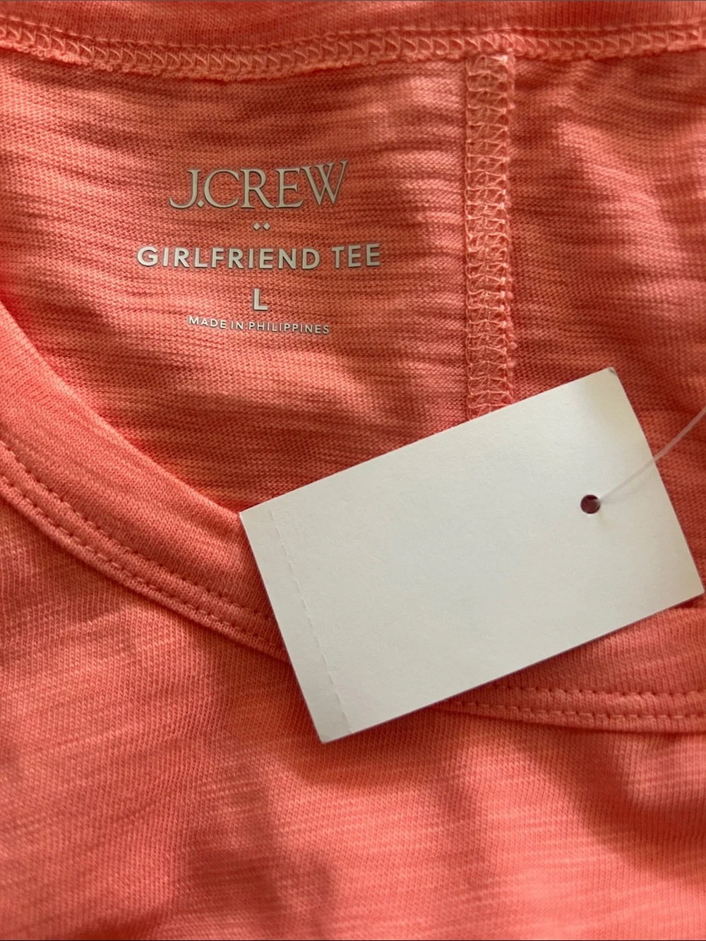 J. CREW Girlfriend crewneck tee peach colour 100% cotton Large NWT